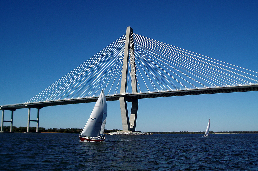 Sailing under the Ravenell Bridge