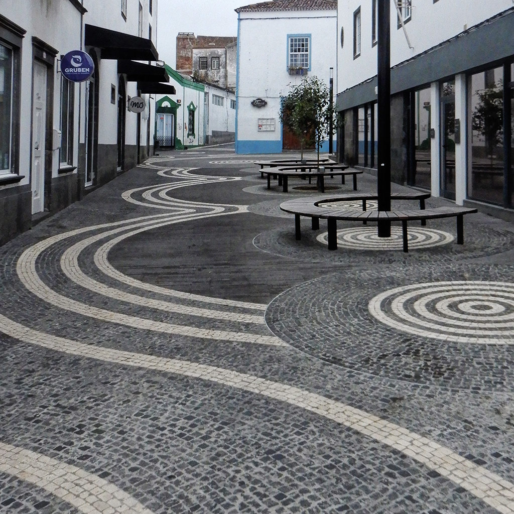 Decorated Street With Black and White Basalt