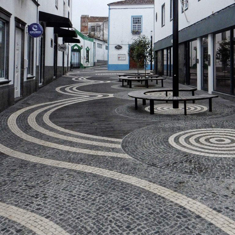 Decorated Street With Black Basalt and White Limestone