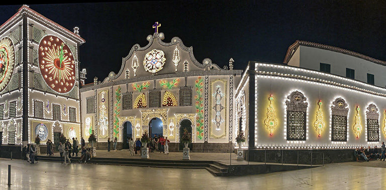 Church decorated in Lights