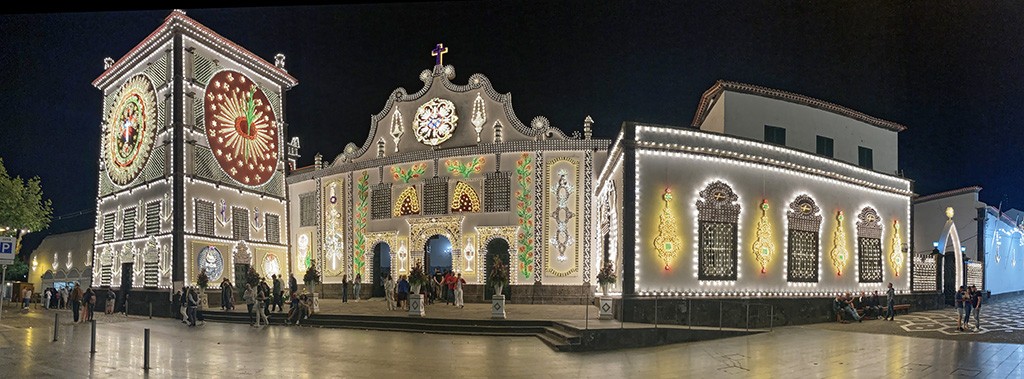 Church decorated in Lights