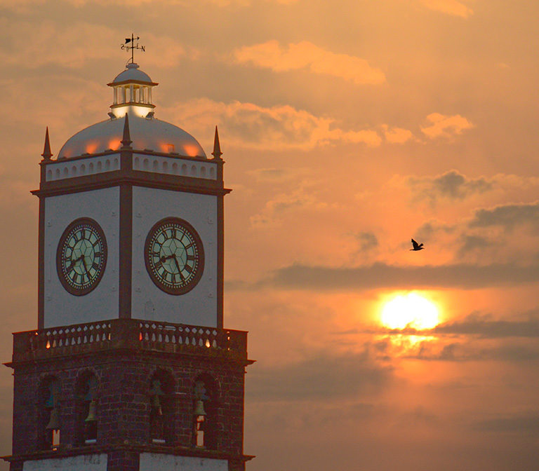 Clock Tower - Orange Sunset From Nova Scotia Forest Fires