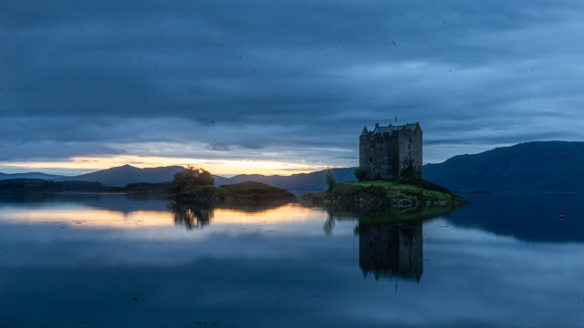 Stalker Castle at Sunset Reflecting On Water